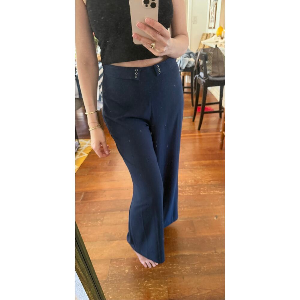 BCBGeneration Navy Wide Leg Palazzo Pants High Rise Minimalist Flowy Trouser M - Picture 2 of 9
